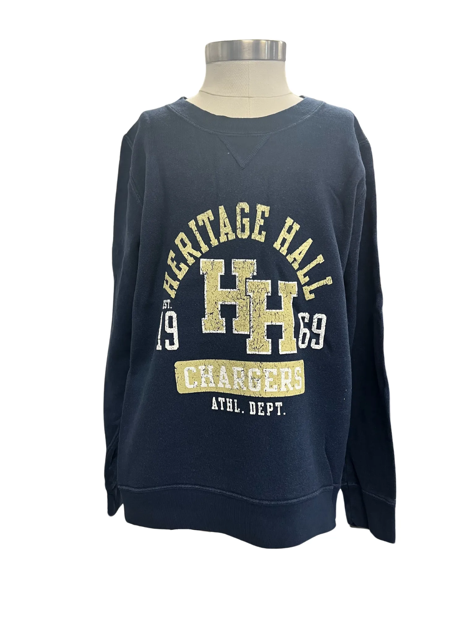 product customization fade resistance Youth sweatshirt, navy, crackle gold curved HER HALL, HH center