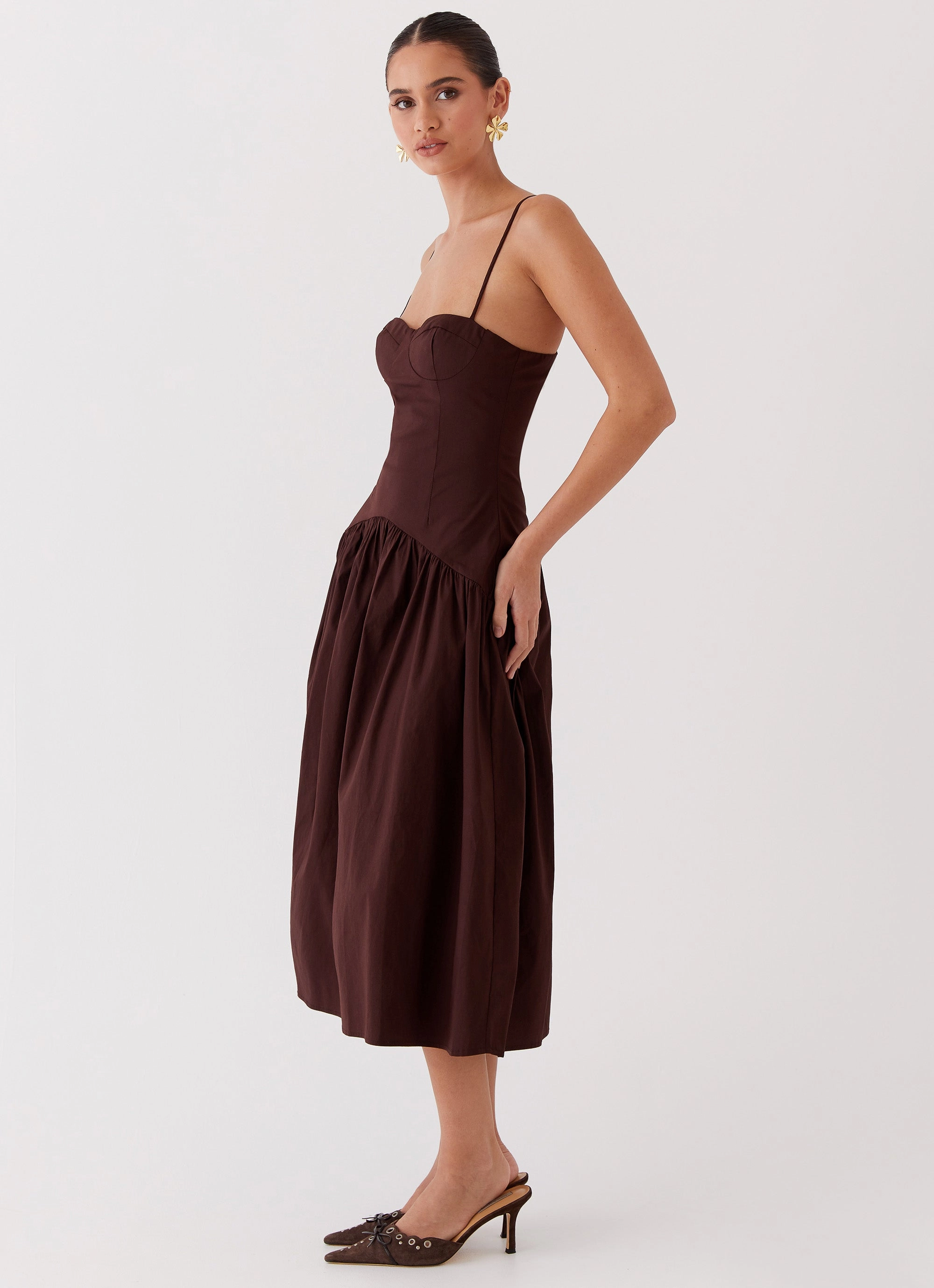 Smooth Edge Yvette Corset Midi Dress - Chocolate