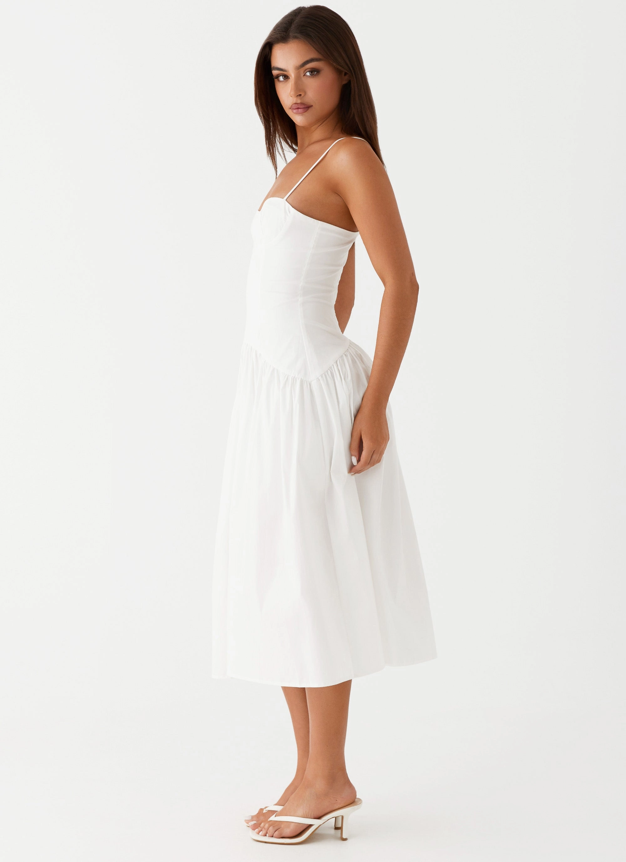 Yvette Corset Midi Dress - White Bright Appeal Bright Vibe