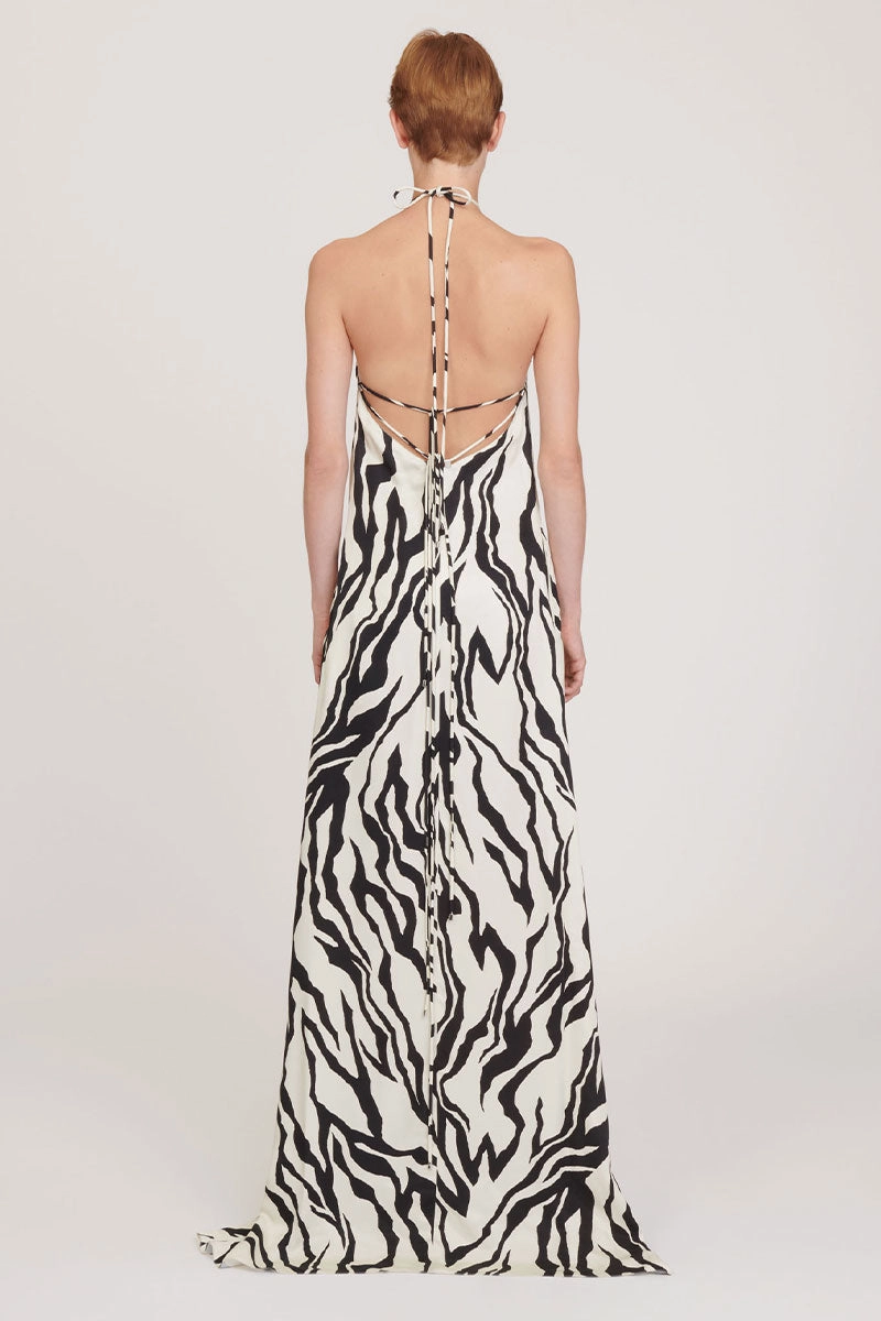 Zebra Print Long Dress Easy Match Fit Easy
