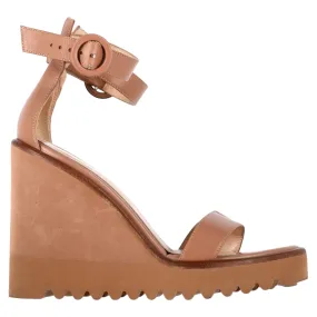Street Casual Reinforced Heel Support Gianvito Rossi Ankle Strap Wedge Sandals in Brown Leather