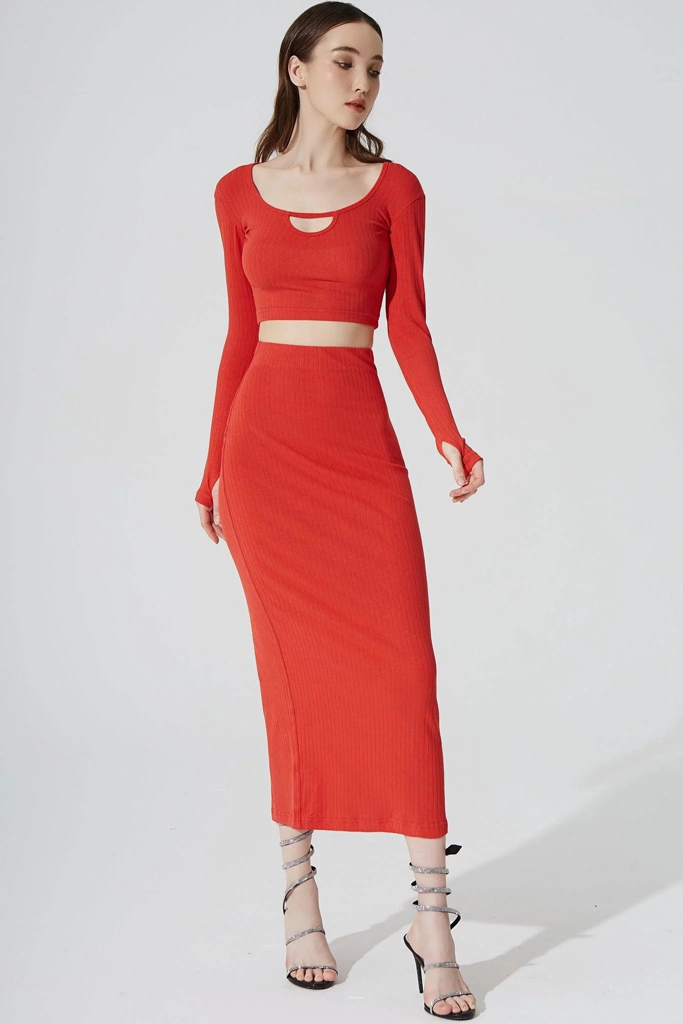 Active Fit Zeya Knitted Long Sleeve Crop Top - Scarlet